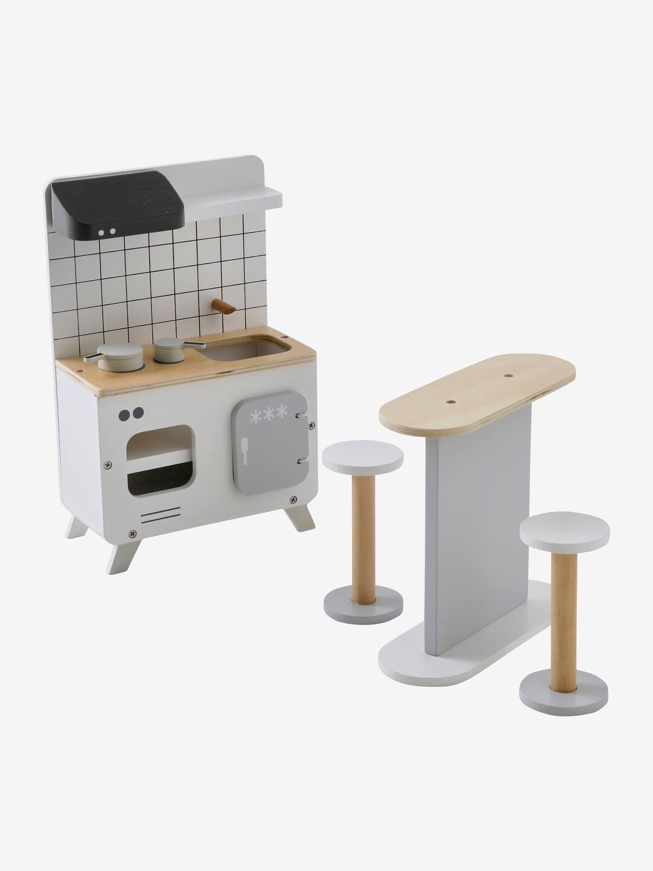 Mobilier de cuisine pour poupée mannequin en bois FSC blanc