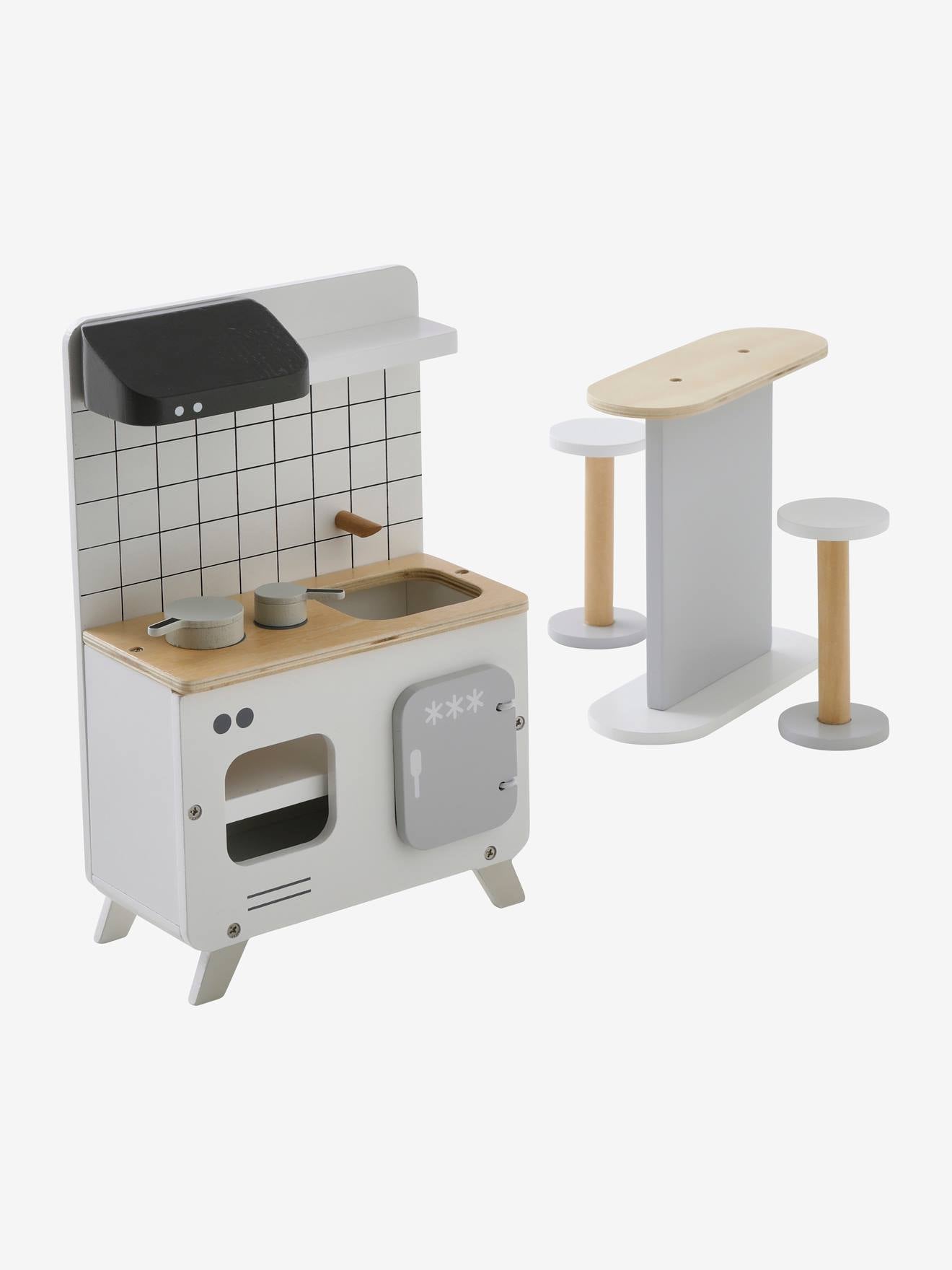 Mobilier de cuisine pour poupée mannequin en bois FSC blanc