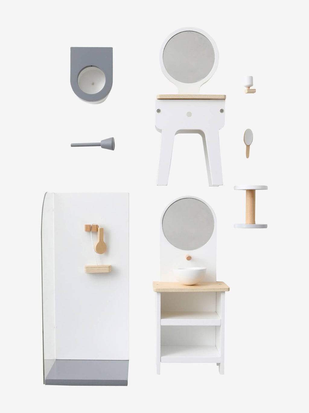 Mobilier de salle de bain pour poupée mannequin en bois FSC blanc