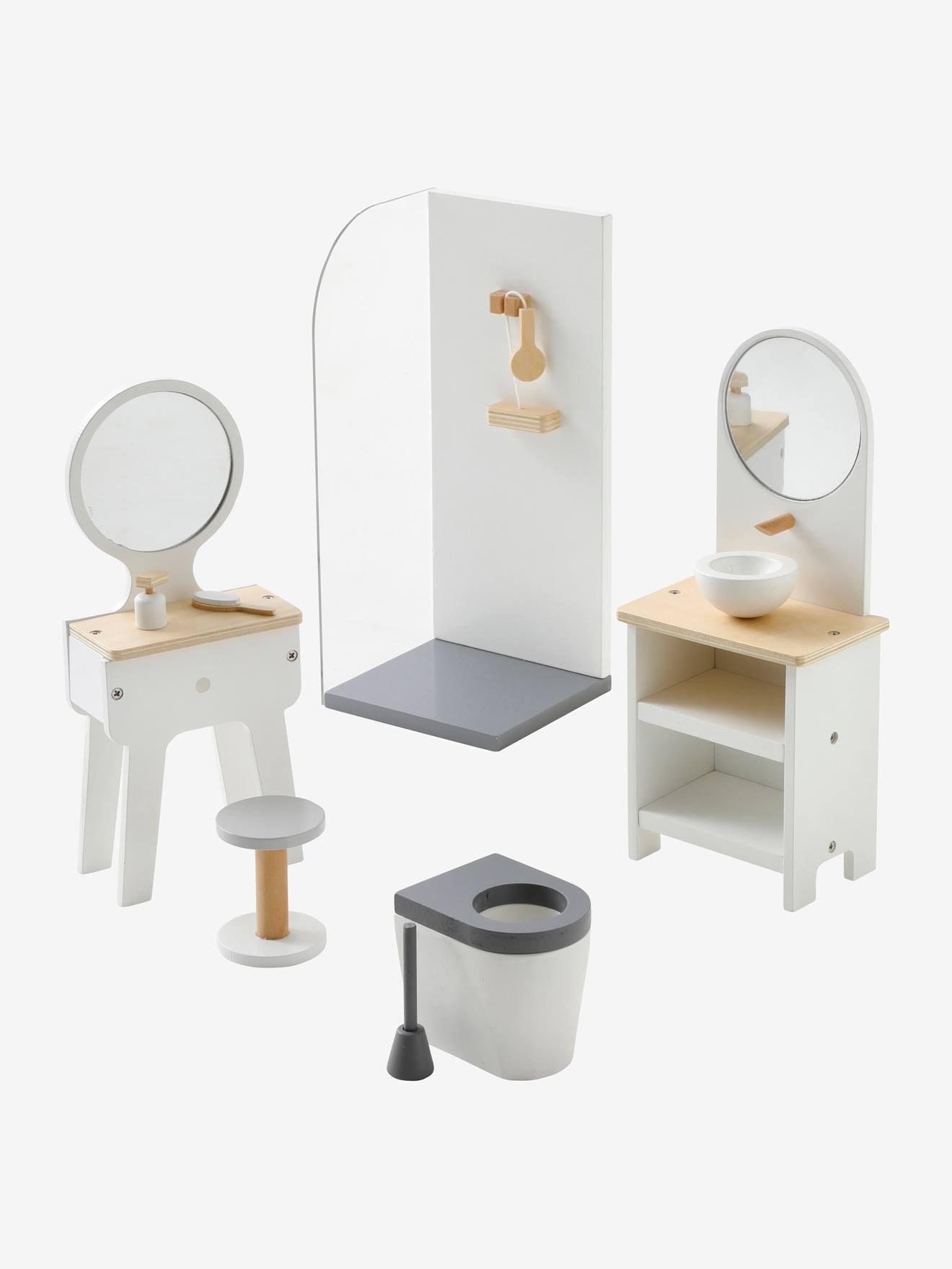 Mobilier de salle de bain pour poupée mannequin en bois FSC blanc
