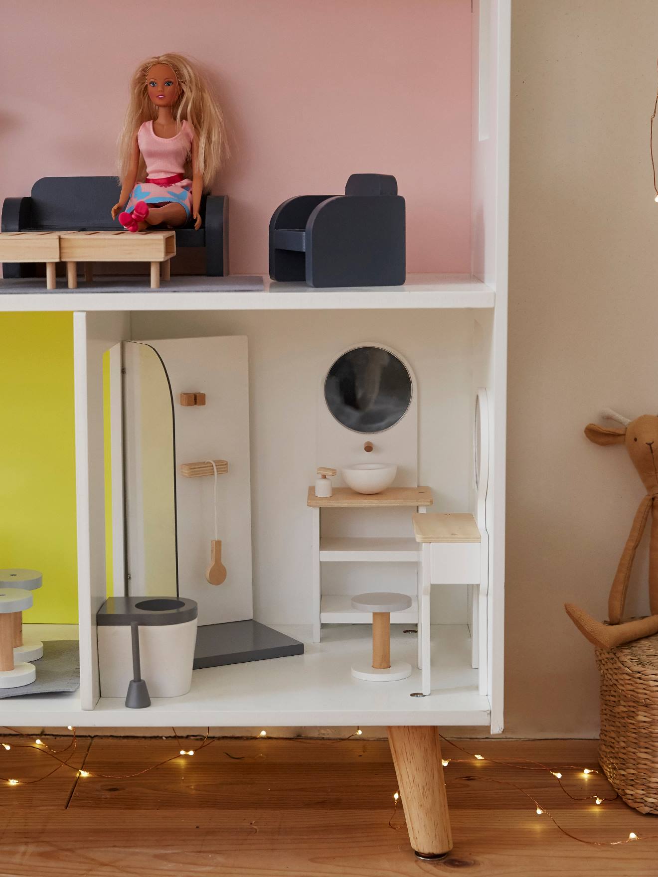 Mobilier de salle de bain pour poupée mannequin en bois FSC blanc
