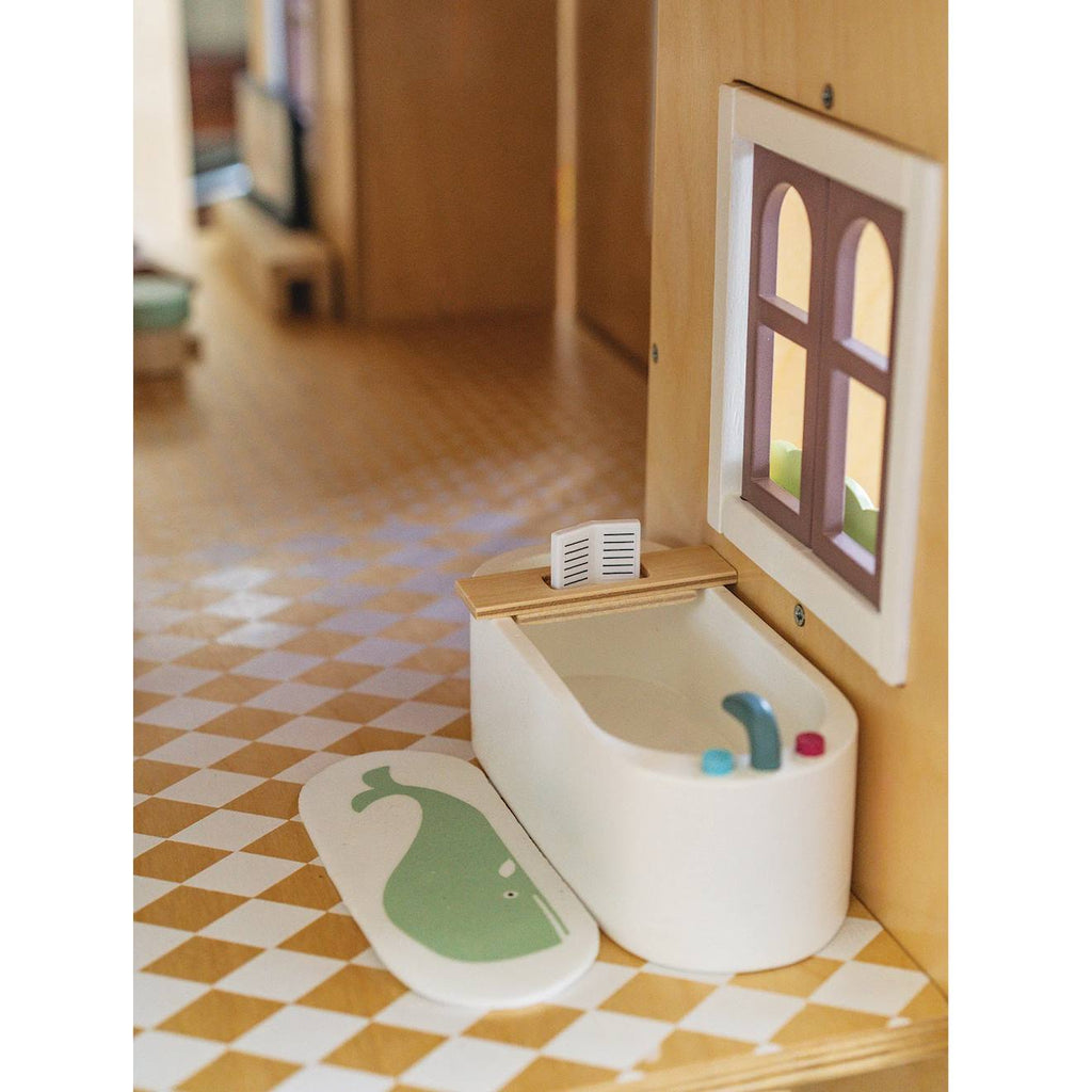 Mobilier pour poupée salle de bain en bois bleu, blanc, vert