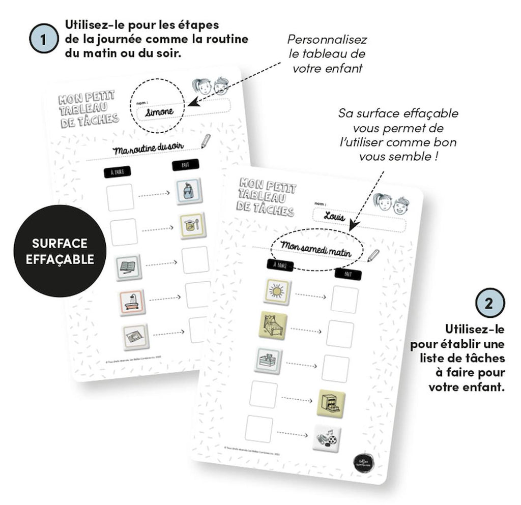 Mon petit tableau de routine et tâches magnétique - 5 étapes blanc