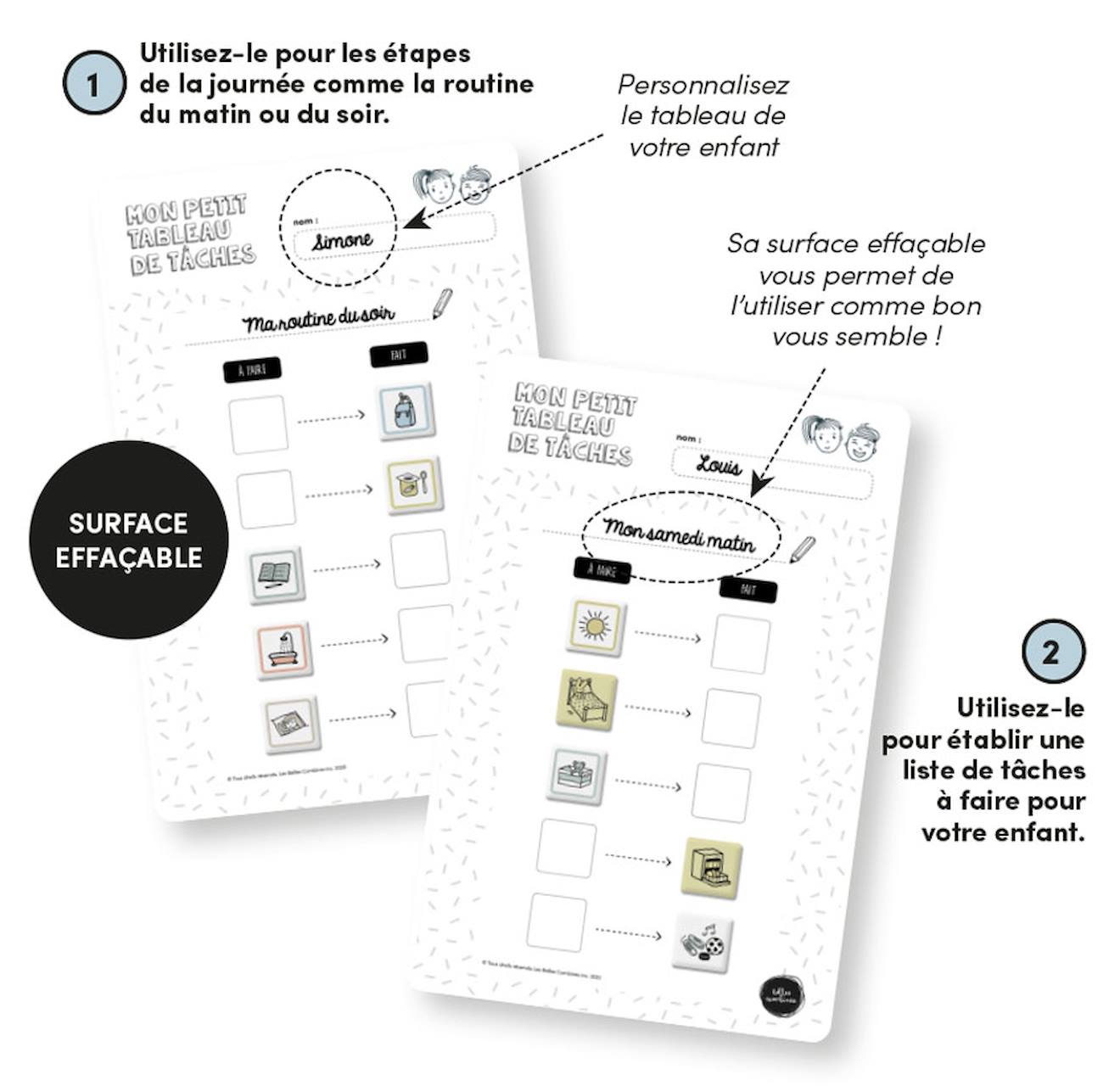 Mon petit tableau de routine et tâches magnétique - 5 étapes blanc
