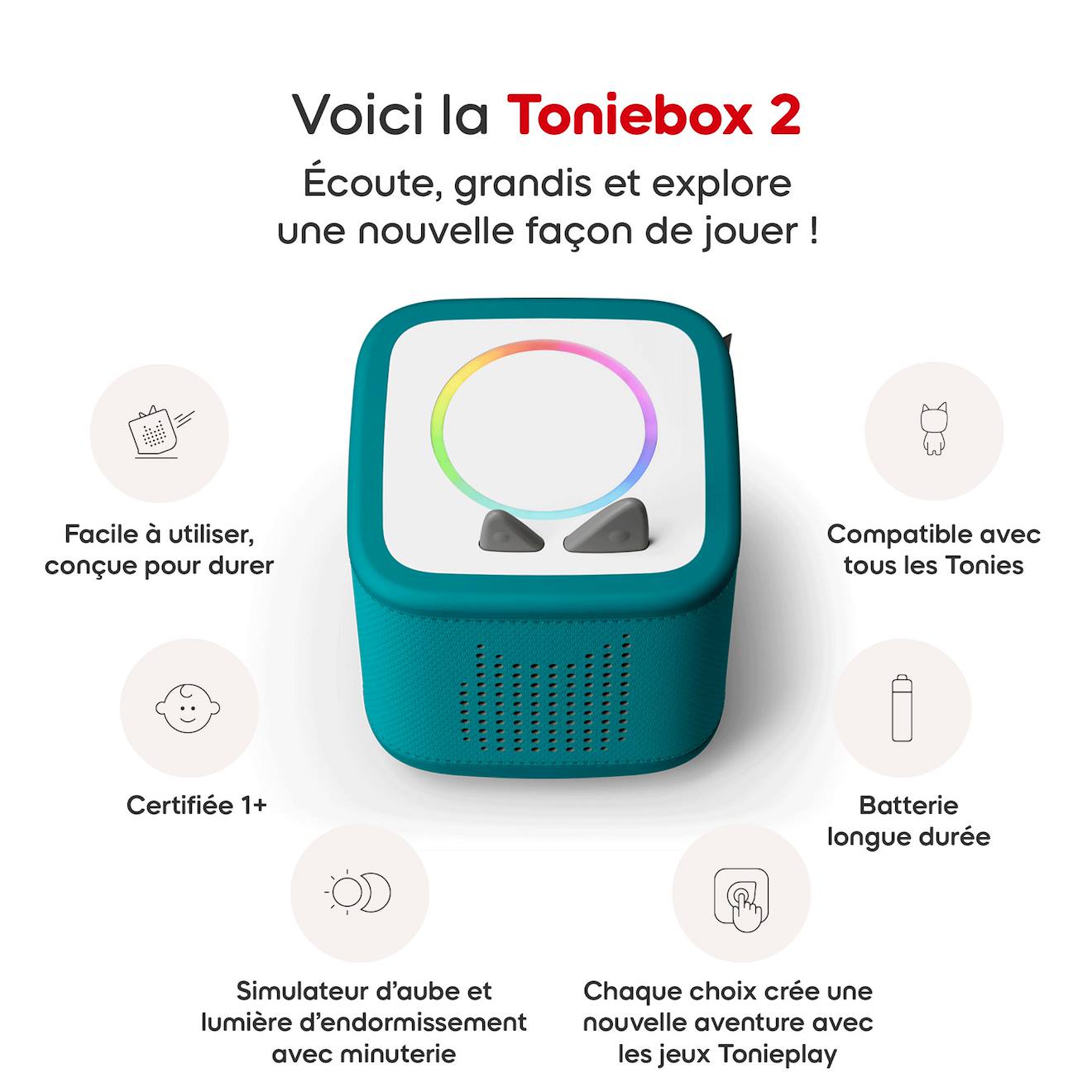 Mon premier coffret Toniebox 2 - boîte à histoires - 1 figurine rubie vert océan
