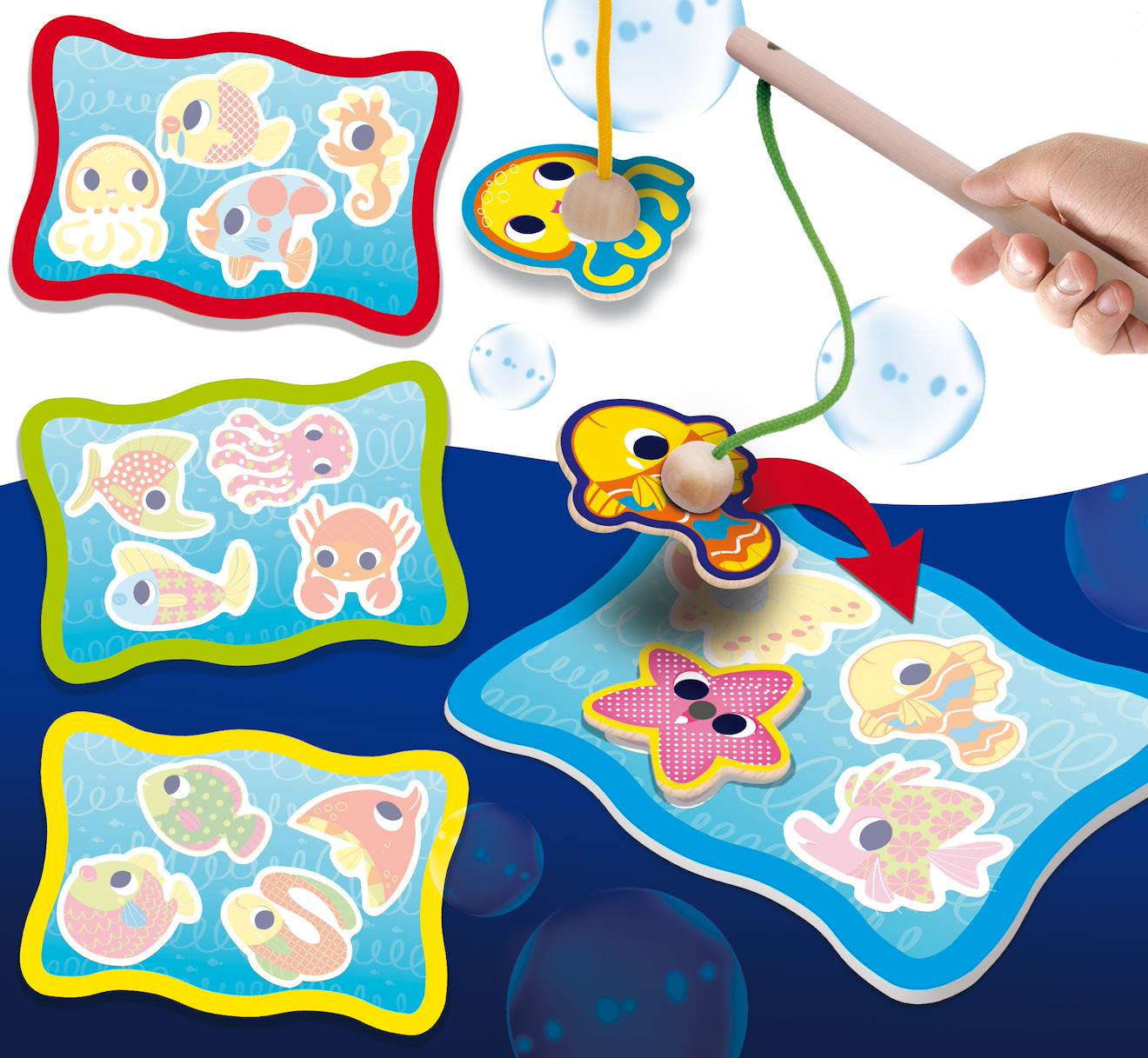 Montessori baby bois fish fun pêche à la ligne magnétique multicolore