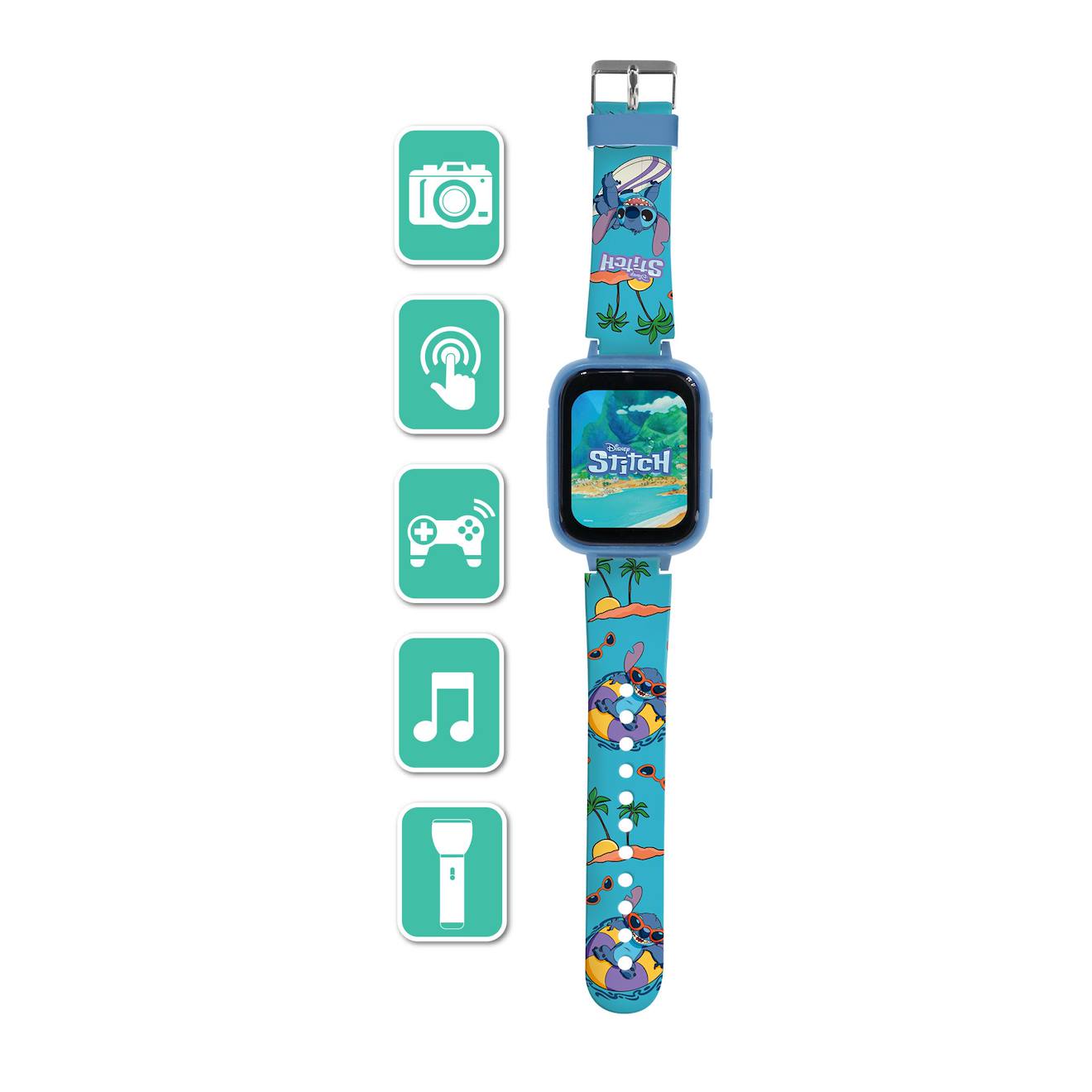 Montre appareil photo avec caméra Stitch, écran tactile HD, lecteur MP3, podomètre, 5 jeux bleu