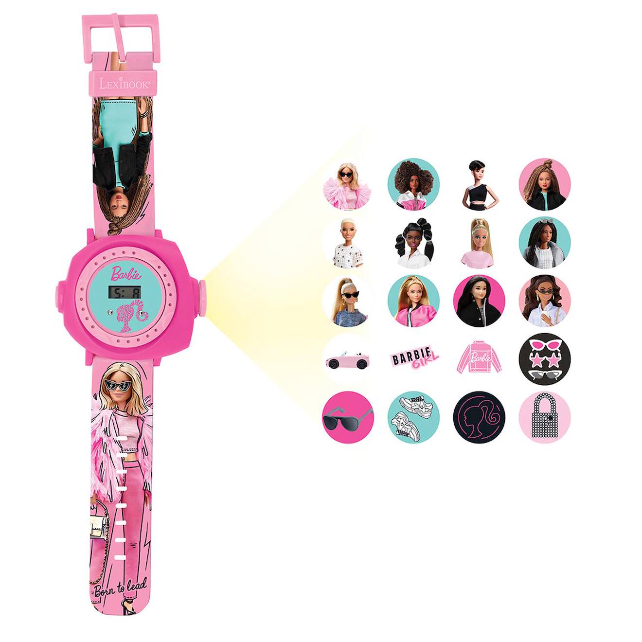 Montre digitale avec projection Barbie rose