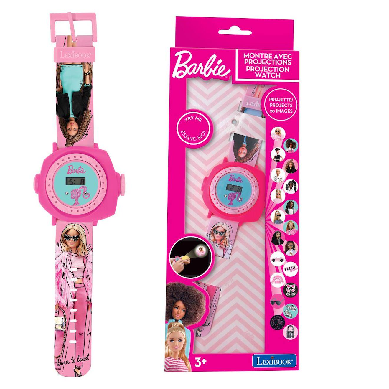 Montre digitale avec projection Barbie rose
