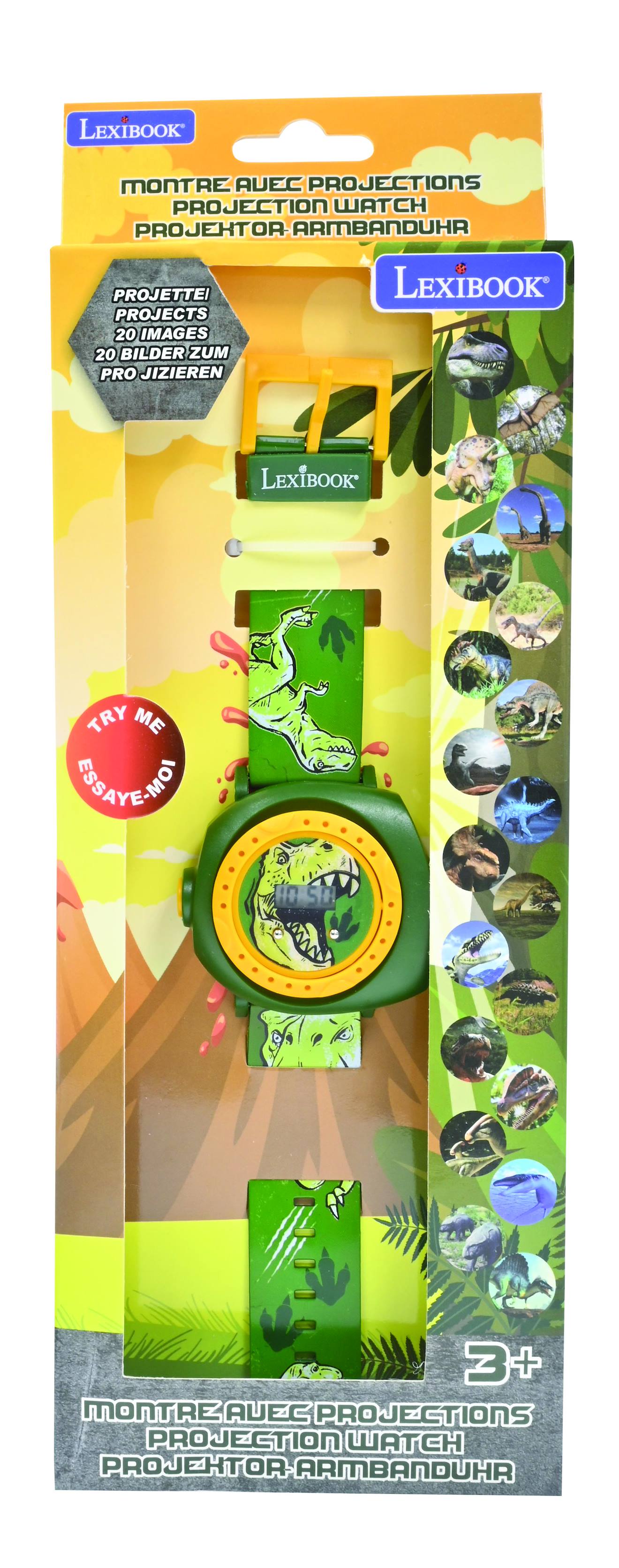 Montre digitale avec projection dinosaures vert