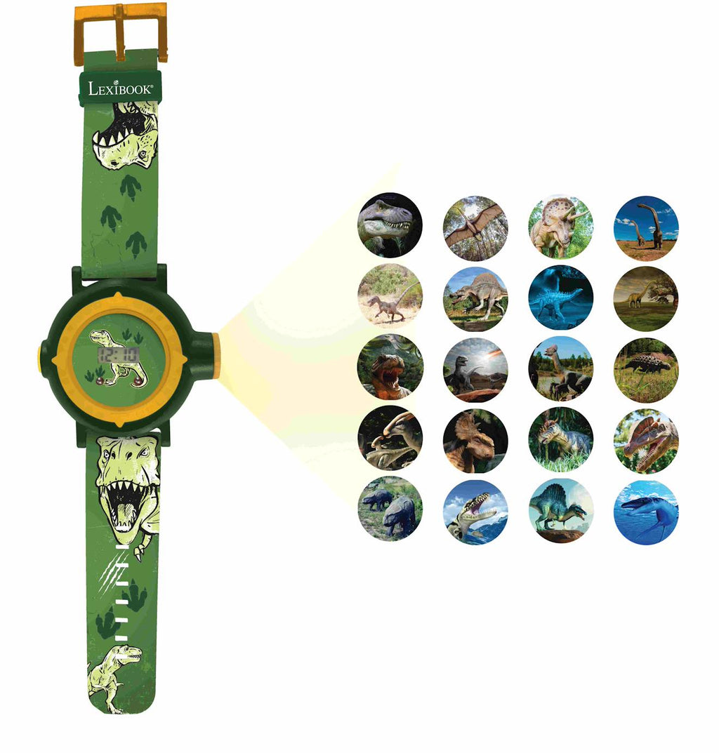 Montre digitale avec projection dinosaures vert