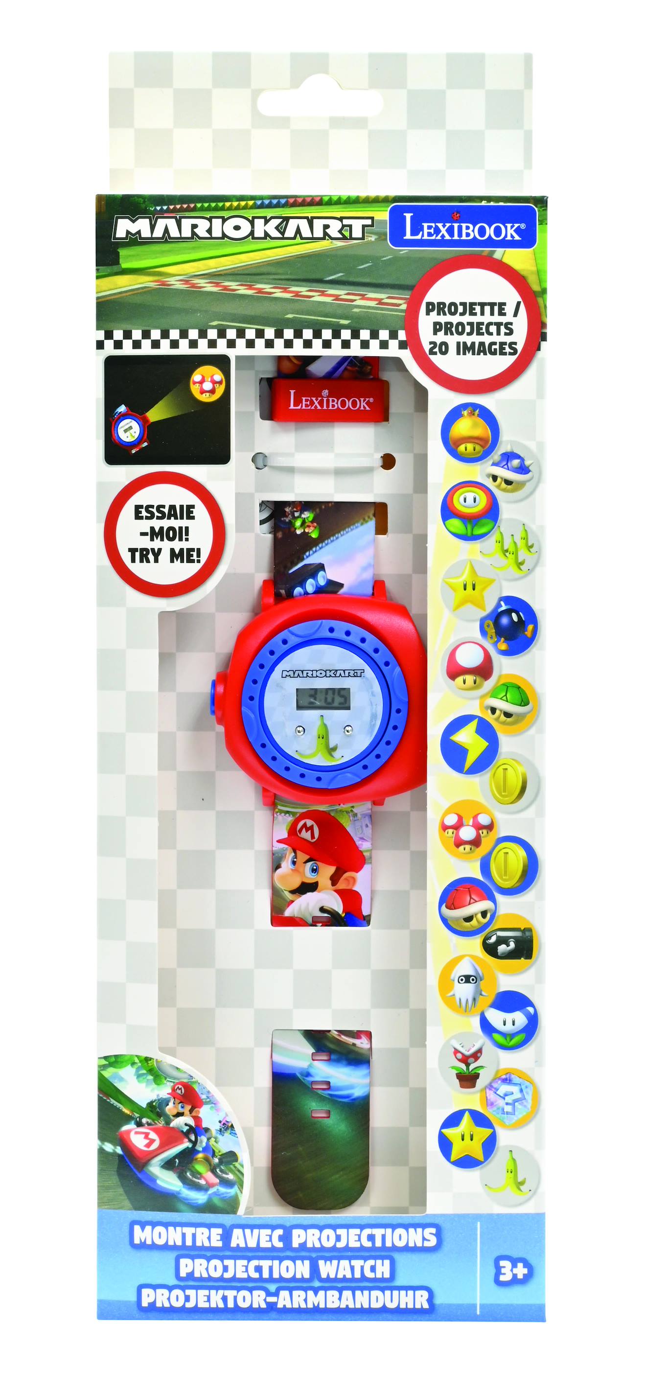 Montre digitale avec projection Mario Kart rouge