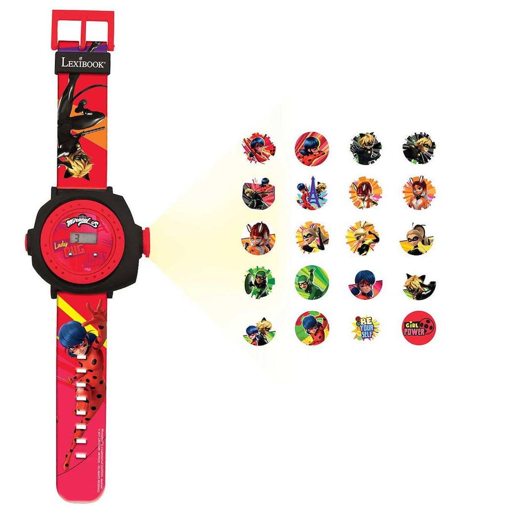Montre digitale avec projection miraculous, bracelet ajustable écran avec 20 projections rouge