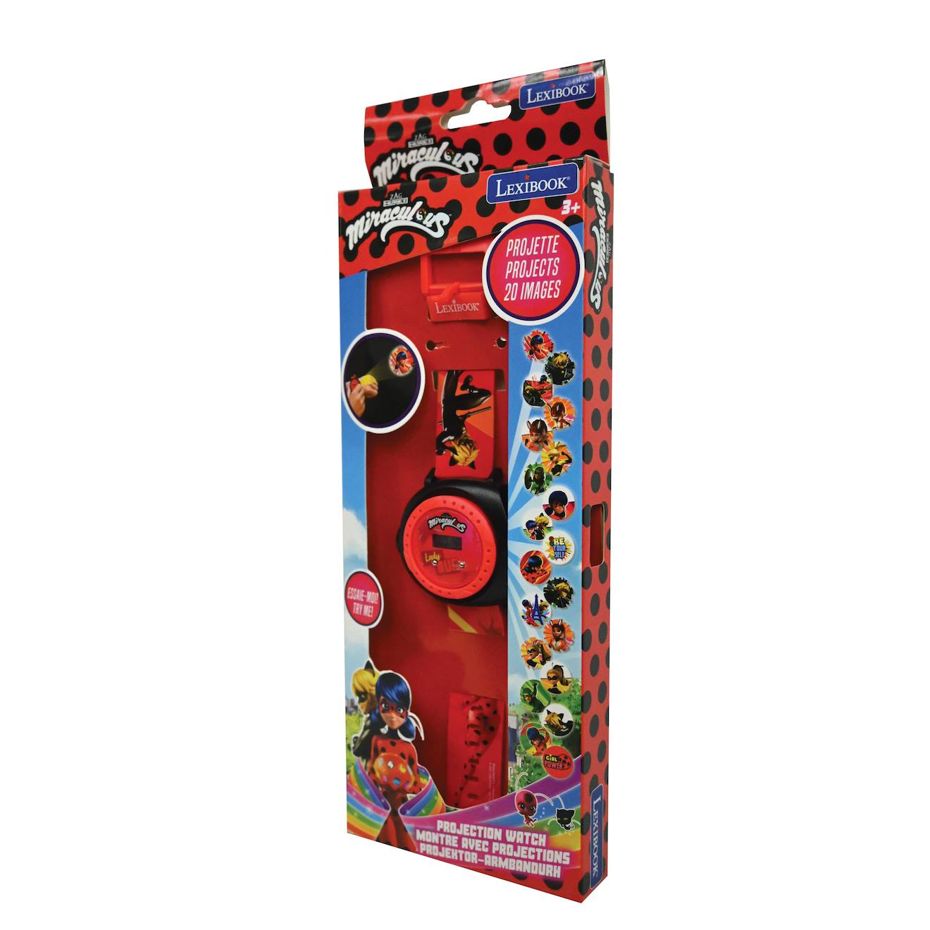 Montre digitale avec projection miraculous, bracelet ajustable écran avec 20 projections rouge