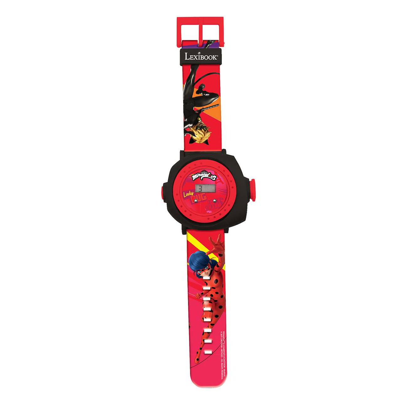 Montre digitale avec projection miraculous, bracelet ajustable écran avec 20 projections rouge