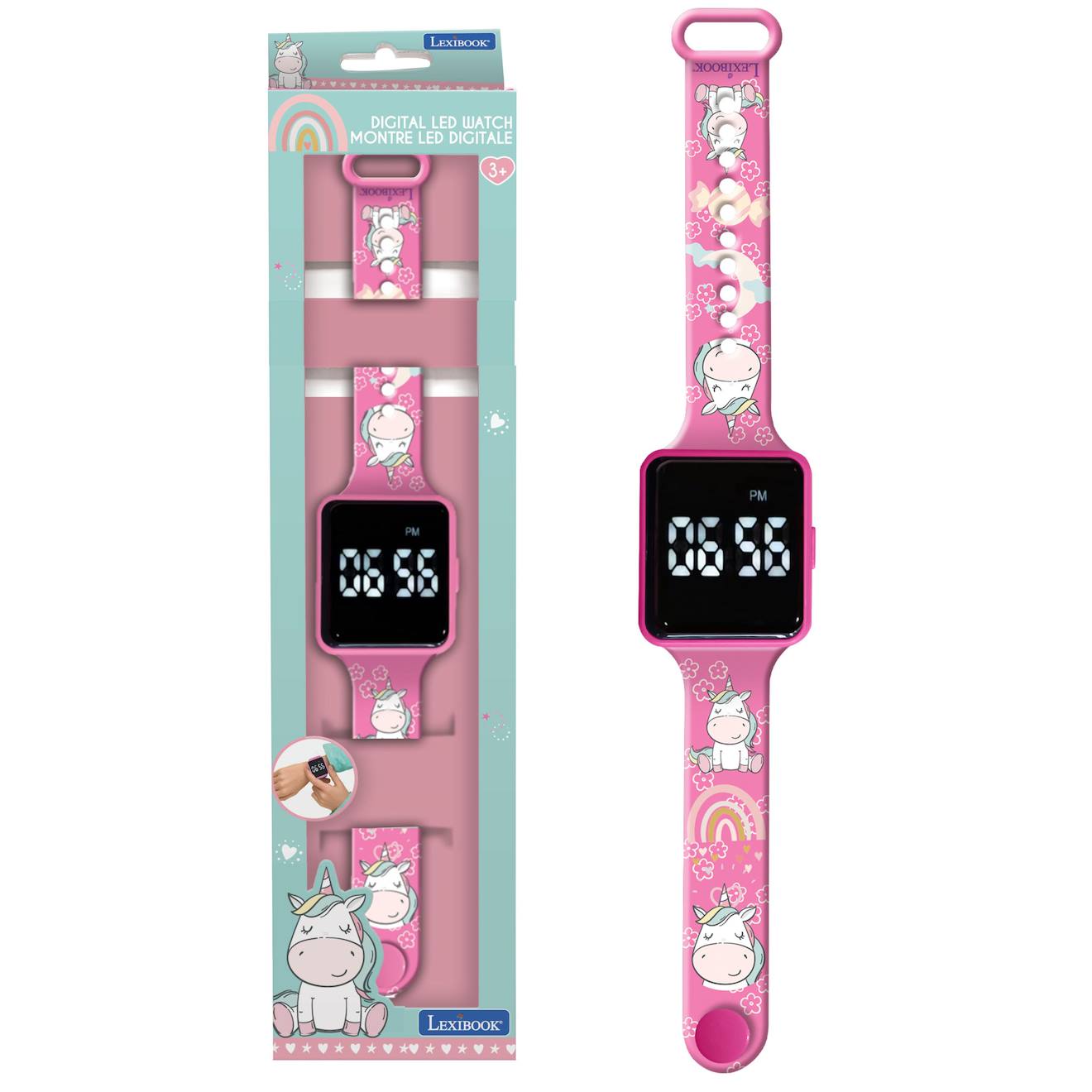 Montre digitale LED licorne rose