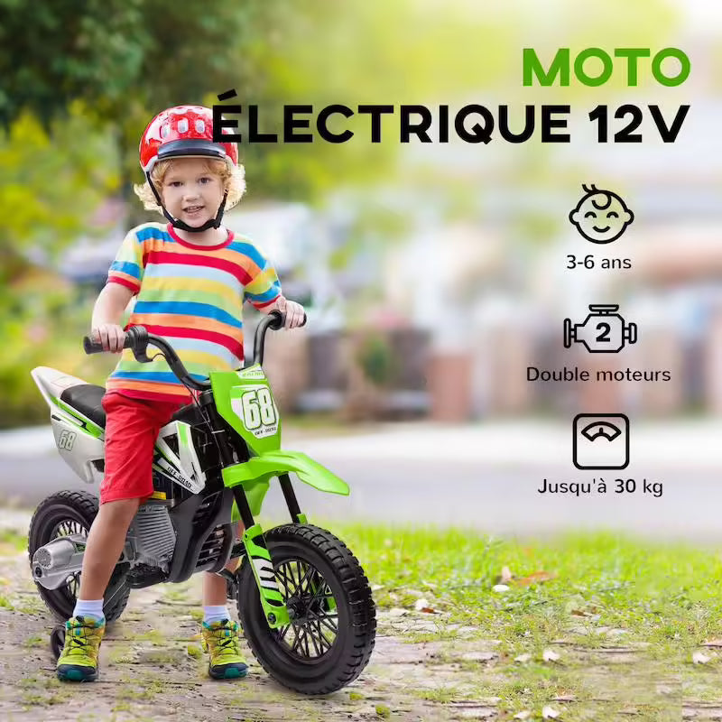 Moto cross électrique enfant 12V (Aiyaplay – 2 moteurs, 2 vitesses)