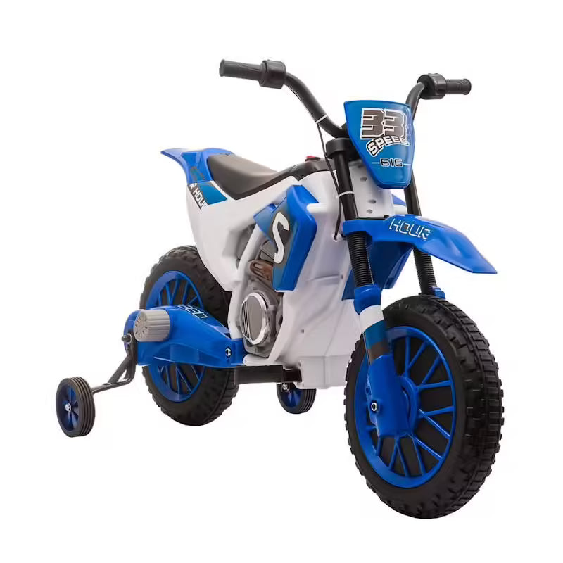 Moto cross électrique enfant 12V (3–8 km/h) avec roulettes amovibles