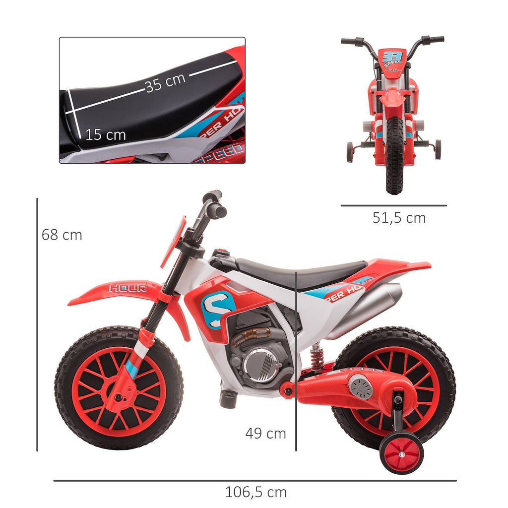 Moto cross électrique enfant 12v 3-8 km/h roulettes auxiliaires amovibles rouge