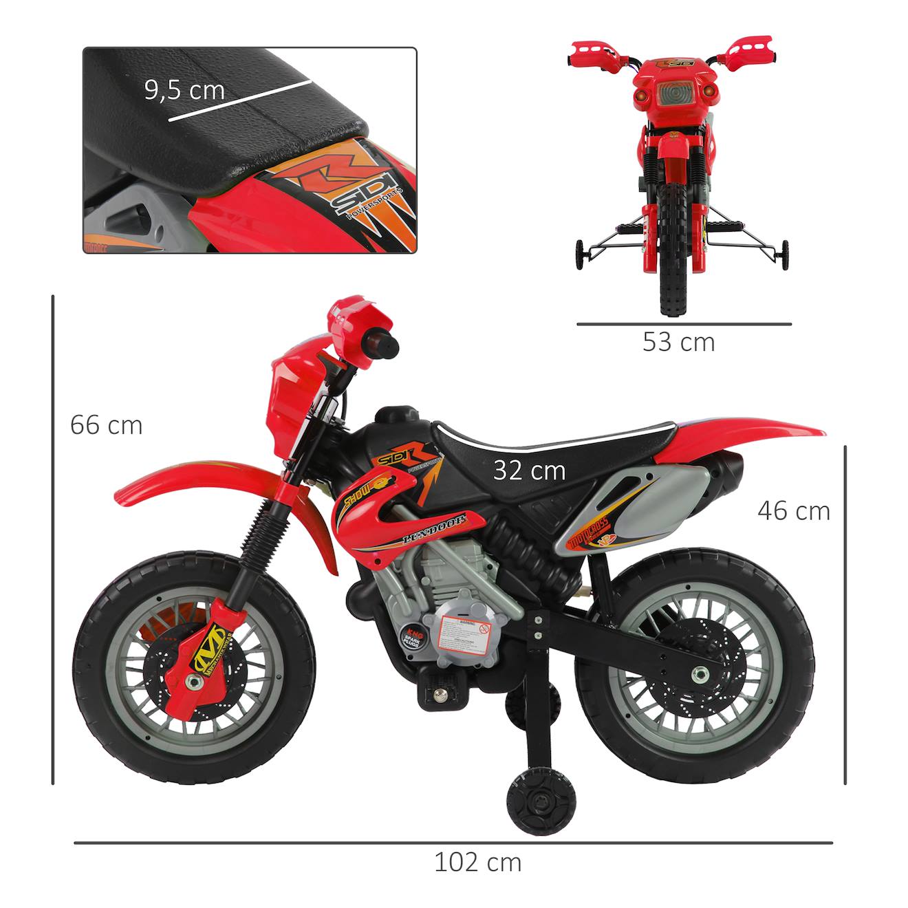 Moto cross électrique enfant 6v max : 2,5 km/h phare klaxon musiques rouge
