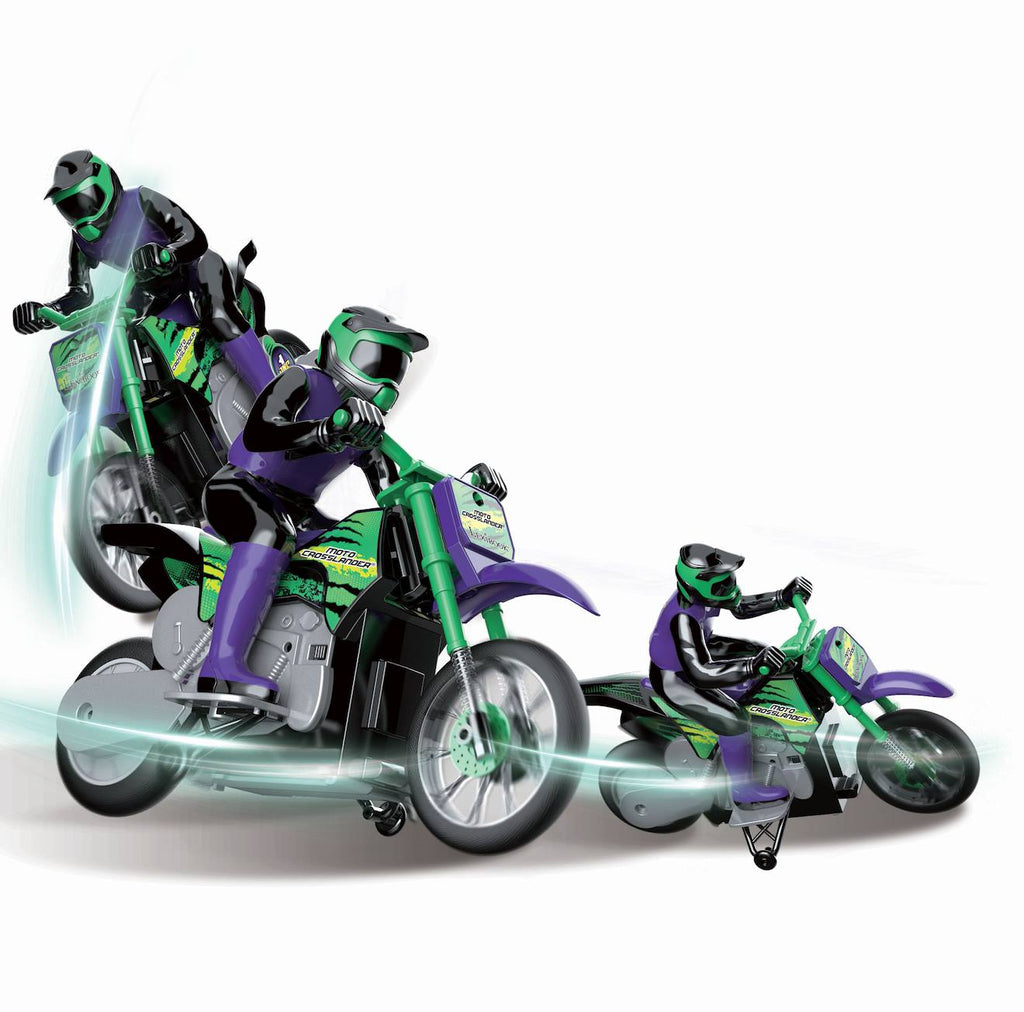Moto crosslander cascade extrême avec effets lumineux vert