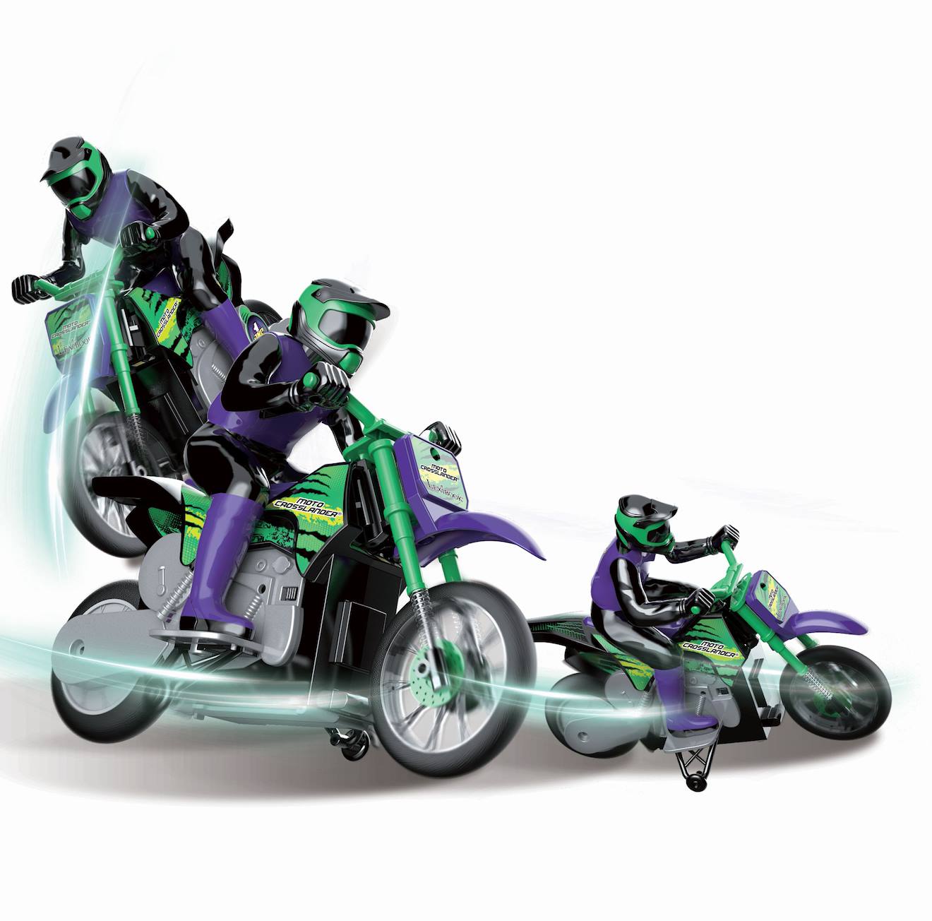 Moto crosslander cascade extrême avec effets lumineux vert