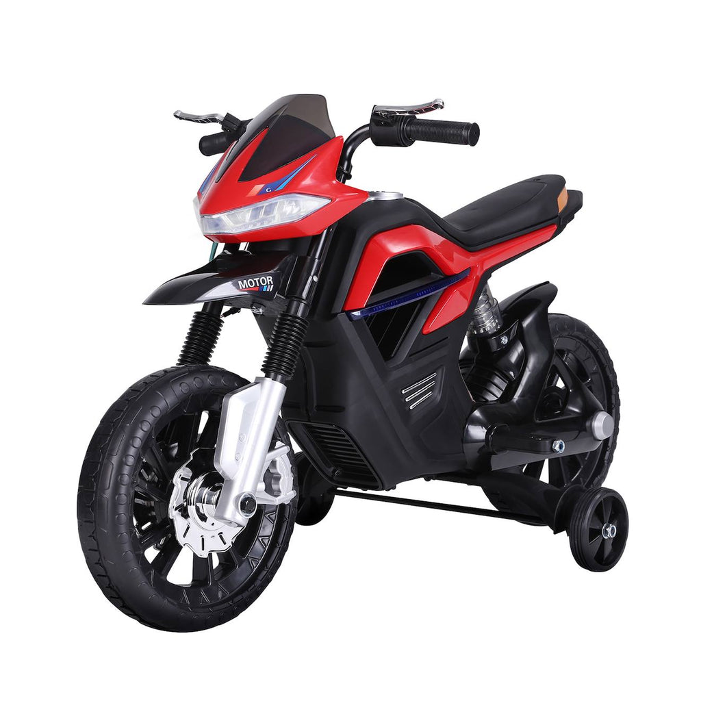 Moto électrique enfant 25w 6v 3 km/h max effets lumineux sonores roulettes amovibles rouge