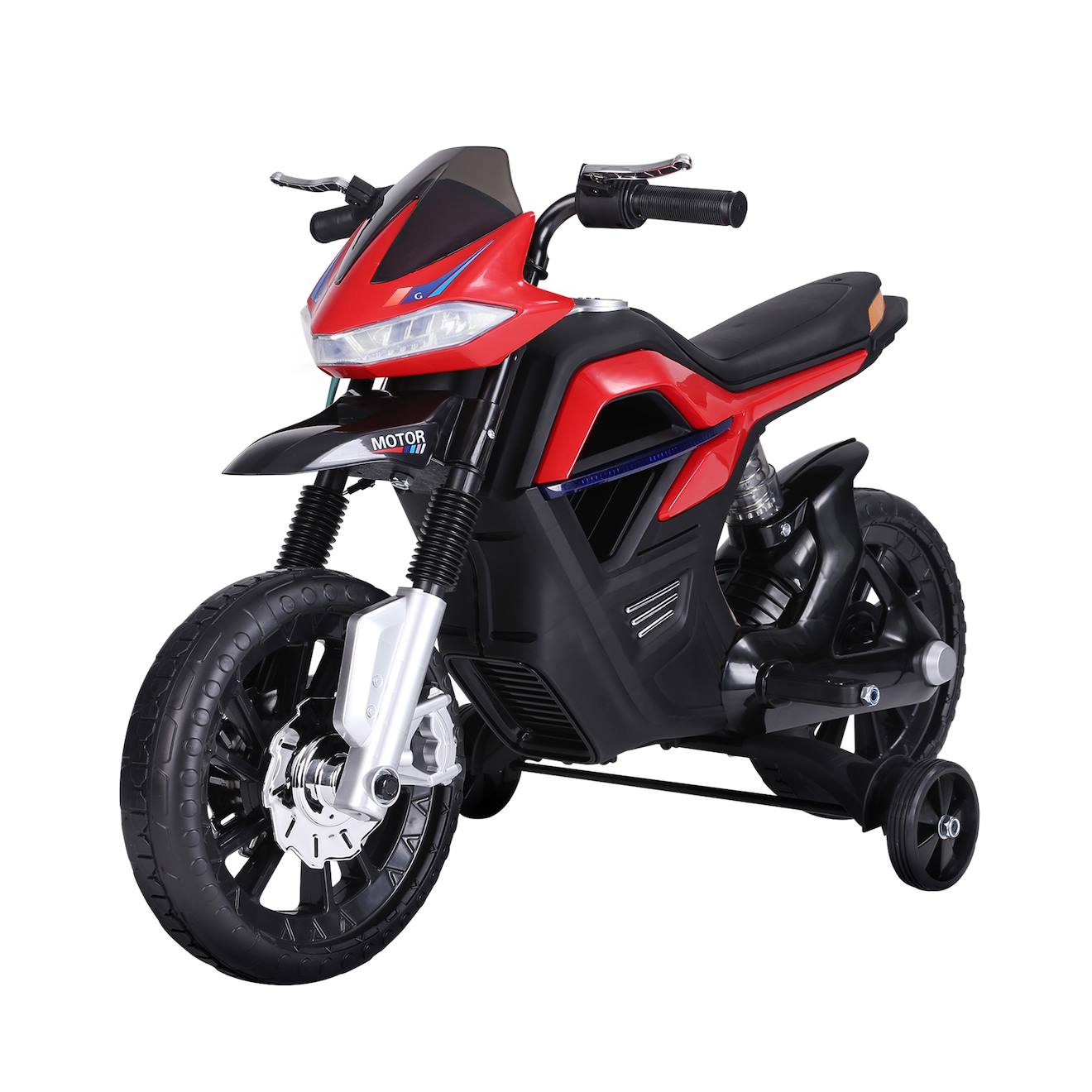 Moto électrique enfant 25w 6v 3 km/h max effets lumineux sonores roulettes amovibles rouge