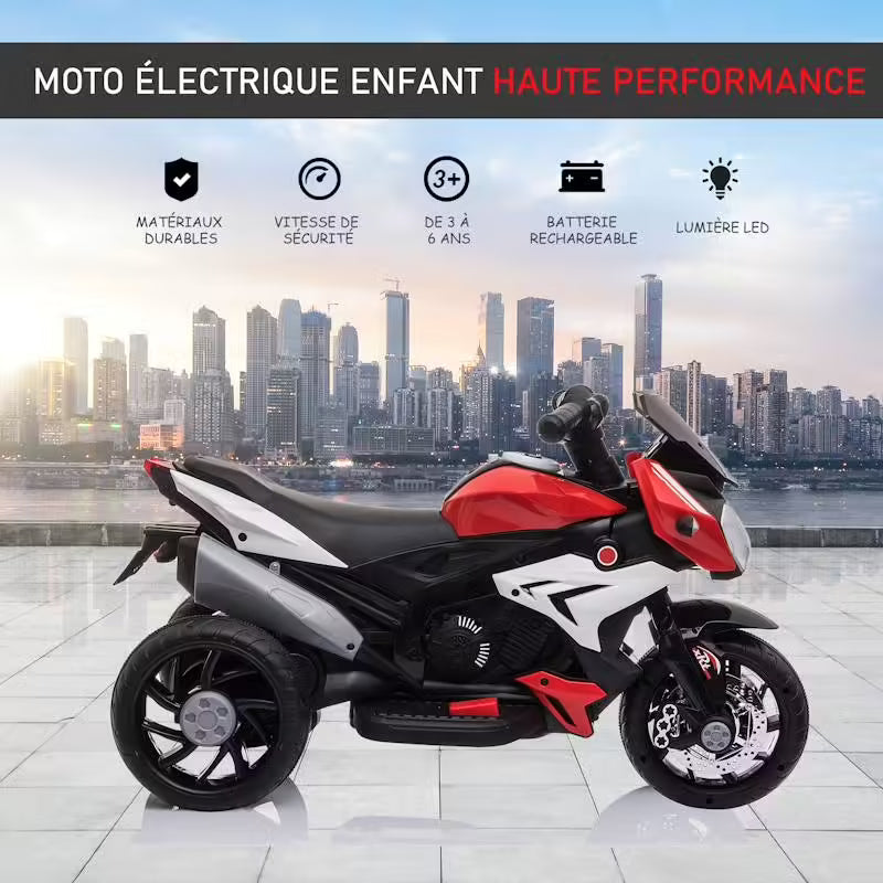 Moto électrique enfant 3 roues 6V avec effets lumineux et sonores (3 à 5 ans)
