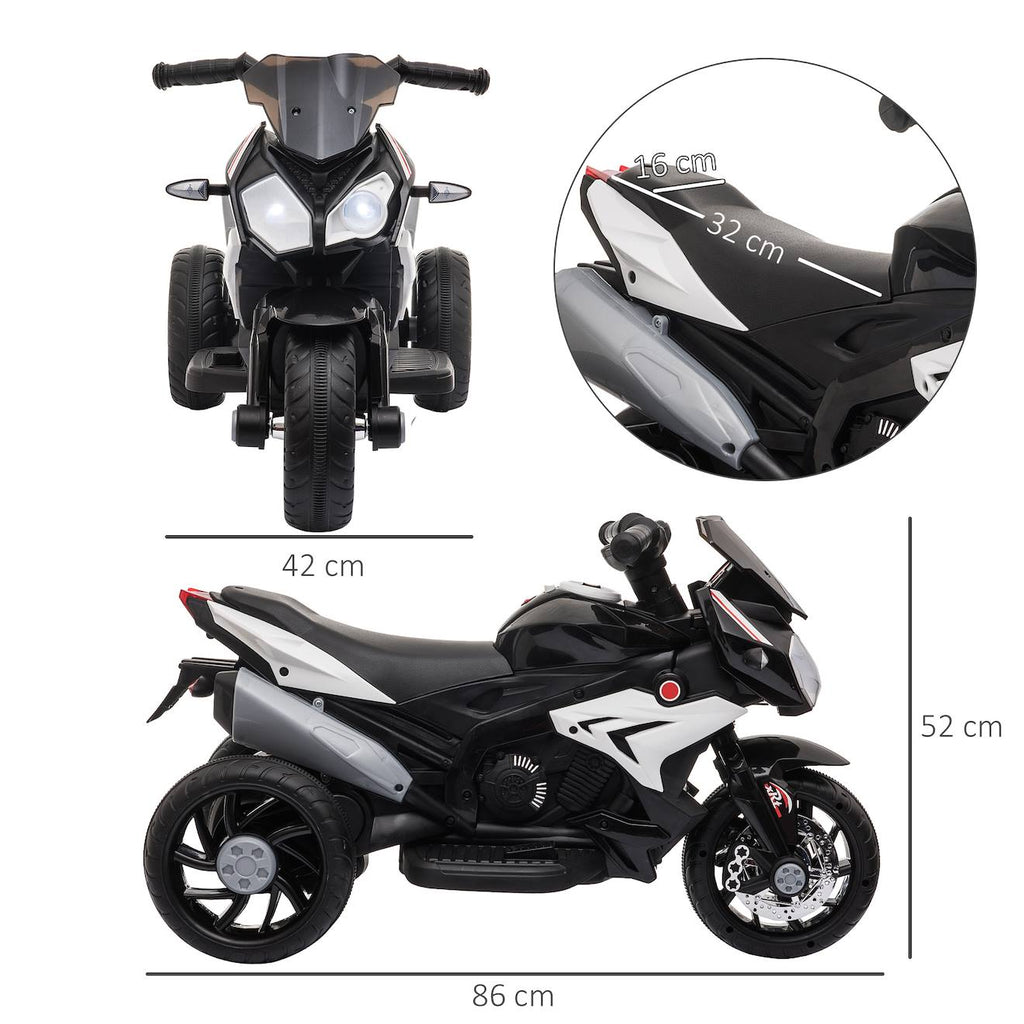 Moto électrique enfant 3 roues 6v 3km/h max effets lumineux sonores noir