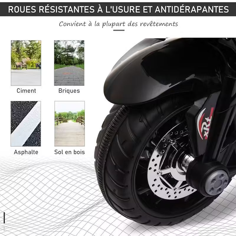 Moto électrique enfant 3 roues 6V avec effets lumineux et sonores (3 à 5 ans)