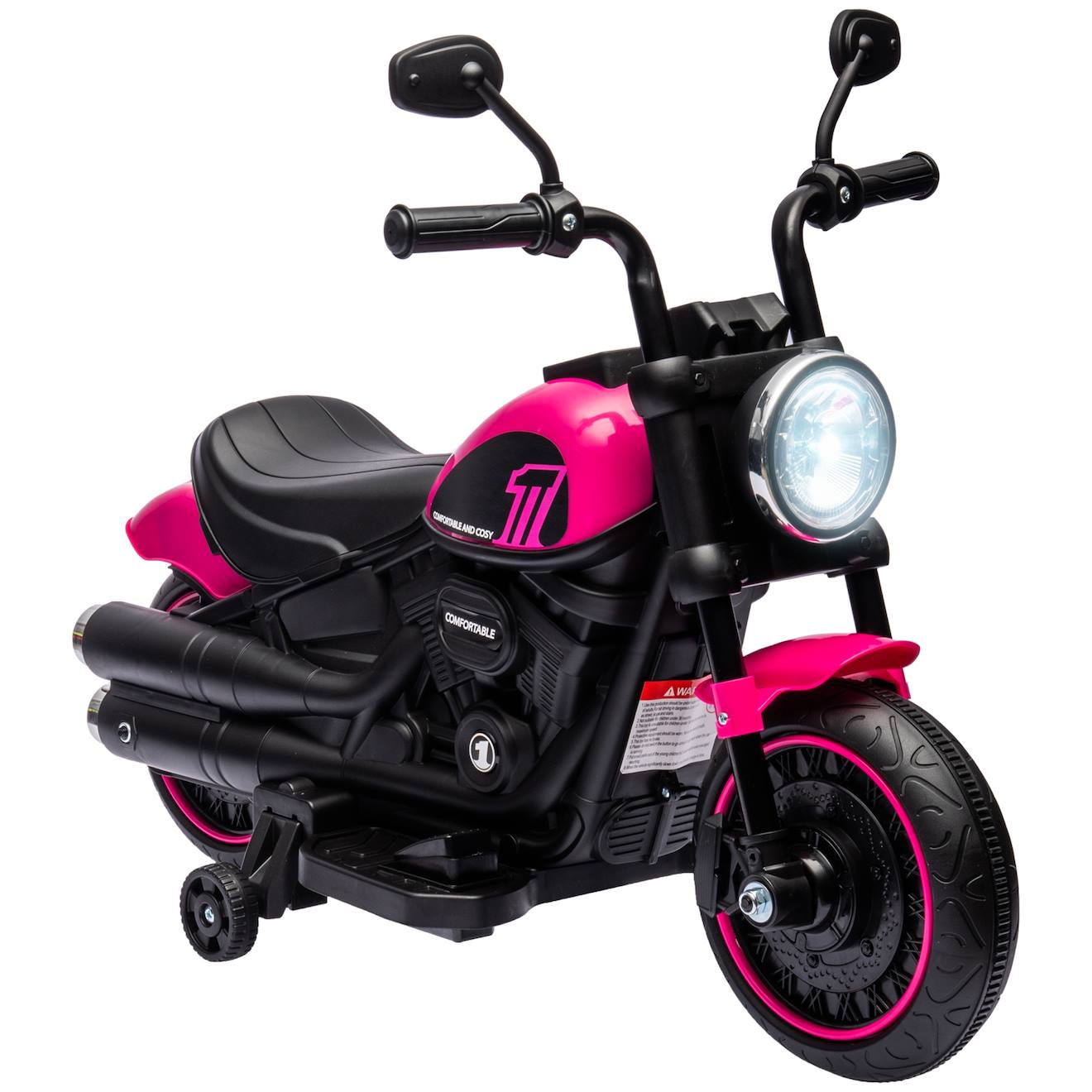 Moto électrique enfant 6 v 3 km/h effet lumineux roulettes amovibles repose-pied pédale métal pp rose noir rose