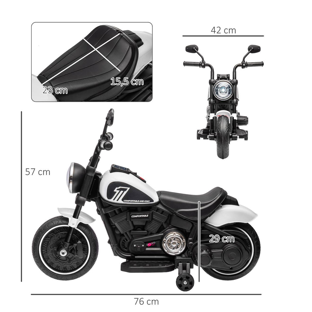 Moto électrique enfant 6 v 3 km/h effet lumineux roulettes amovibles repose-pied pédale métal pp rose noir blanc