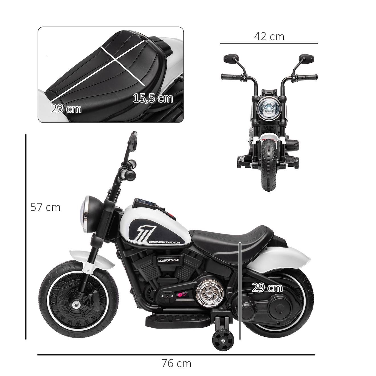 Moto électrique enfant 6 v 3 km/h effet lumineux roulettes amovibles repose-pied pédale métal pp rose noir blanc