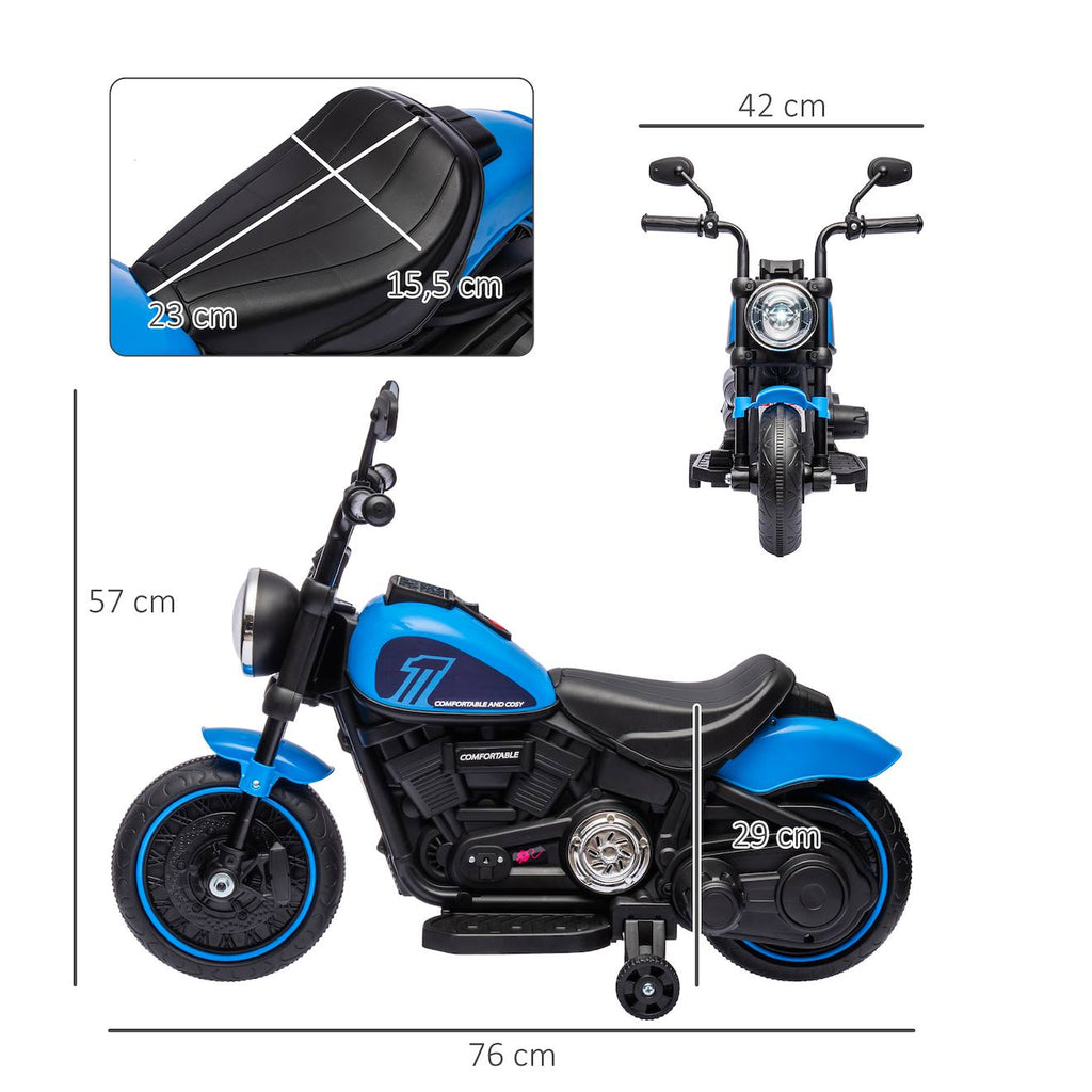 Moto électrique enfant 6 v 3 km/h effet lumineux roulettes amovibles repose-pied pédale métal pp rose noir bleu