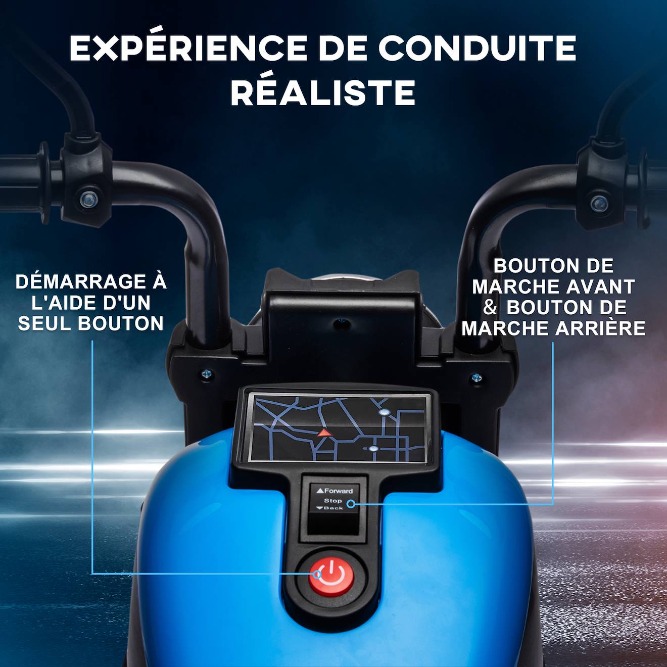 Moto électrique enfant 6 v 3 km/h effet lumineux roulettes amovibles repose-pied pédale métal pp rose noir bleu