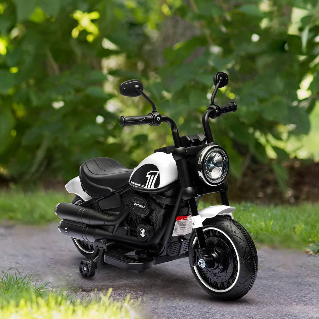 Moto électrique enfant 6 v 3 km/h effet lumineux roulettes amovibles repose-pied pédale métal pp rose noir blanc