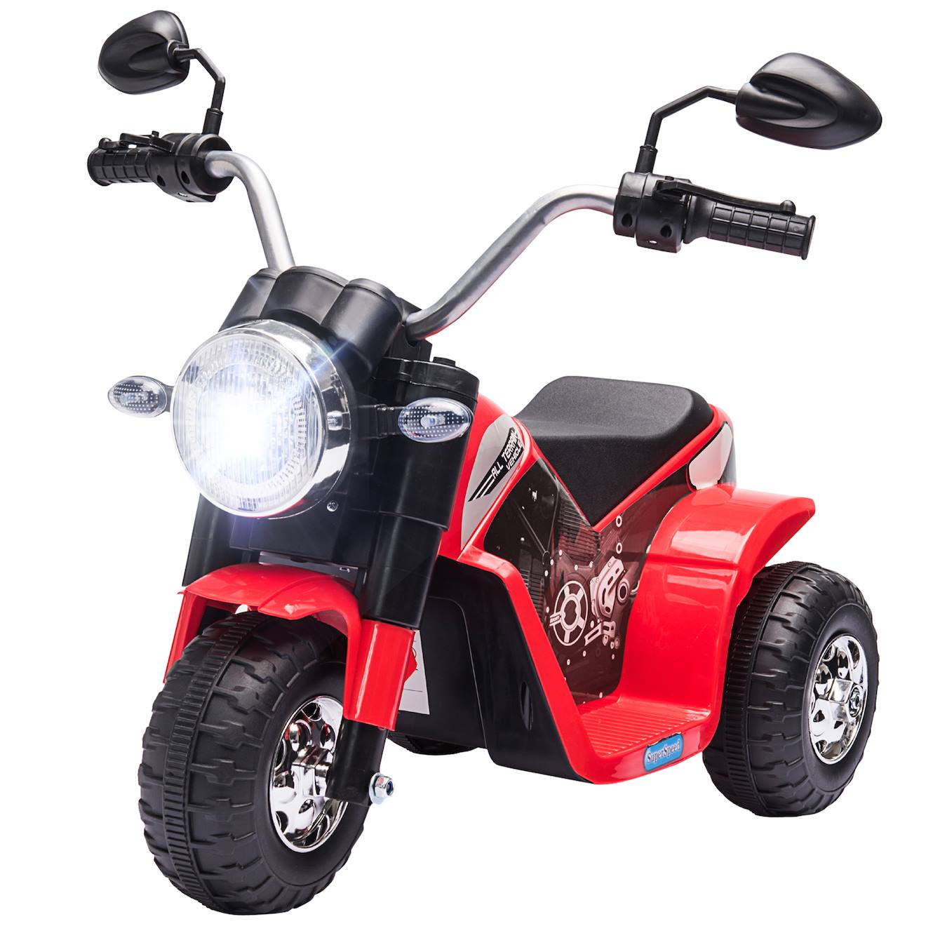 Moto électrique enfant chopper tout-terrain 6v 20w marché av ar 3 roues effets lumineux sonores rouge