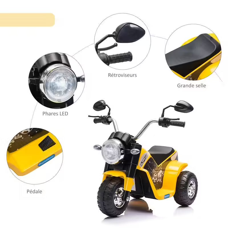 Moto électrique enfant Chopper 6V – 3 roues, effets lumineux & marche avant/arrière