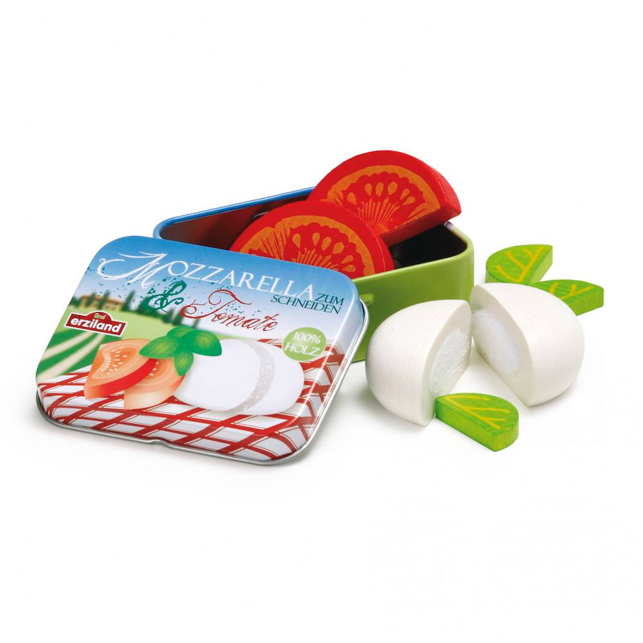 Mozzarella et tomates en bois rouge