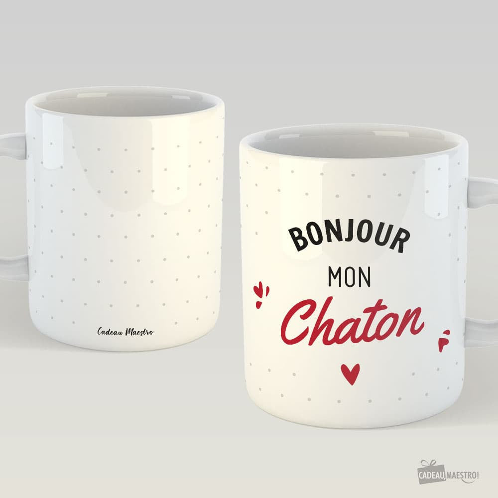 Mug Bonjour Mon Chaton à Personnaliser - Couple ou Famille Blanc - Mug Personnalisé