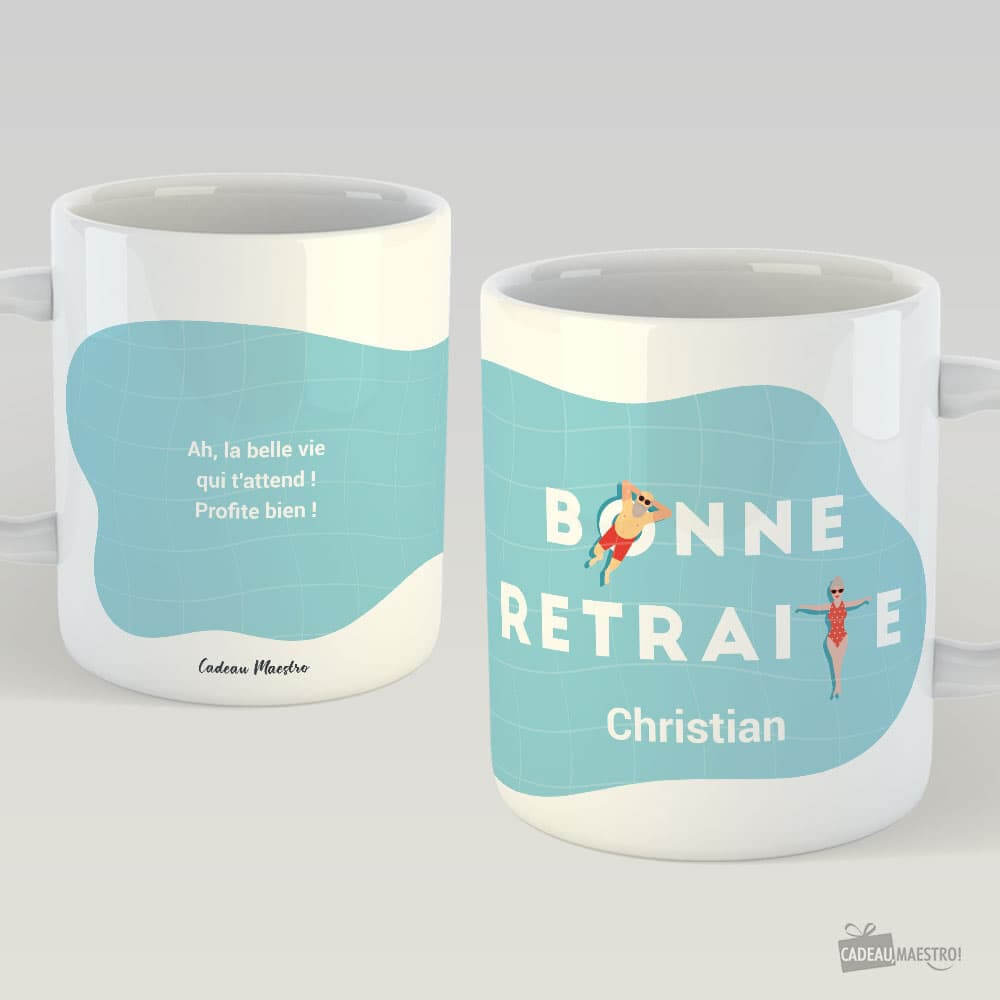 Mug Bonne Retraite à Personnaliser - Relax à la Piscine Blanc - Mug Personnalisé