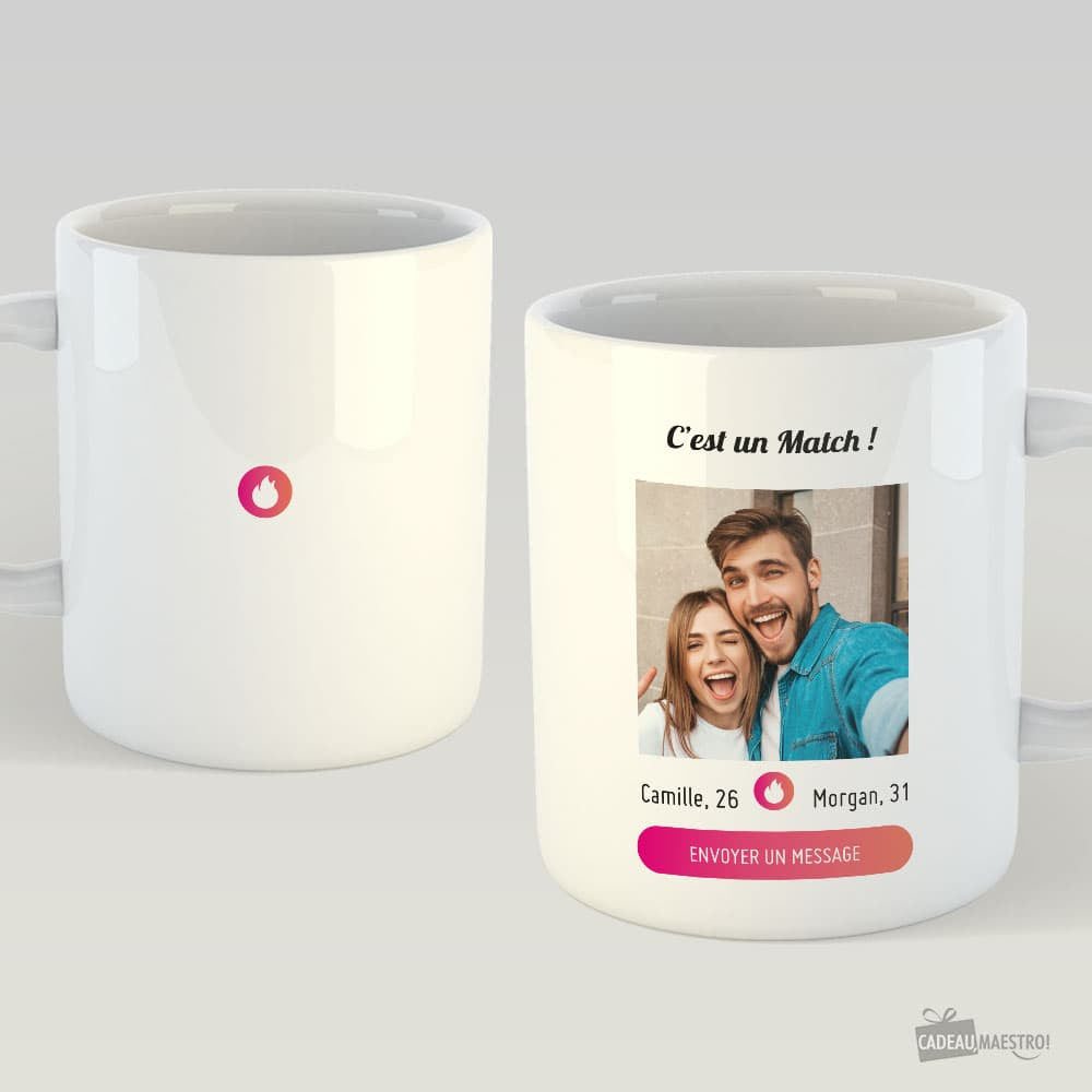 Mug C'est un Match à Personnaliser - Modèle Appli de Rencontre Blanc - Mug Personnalisé