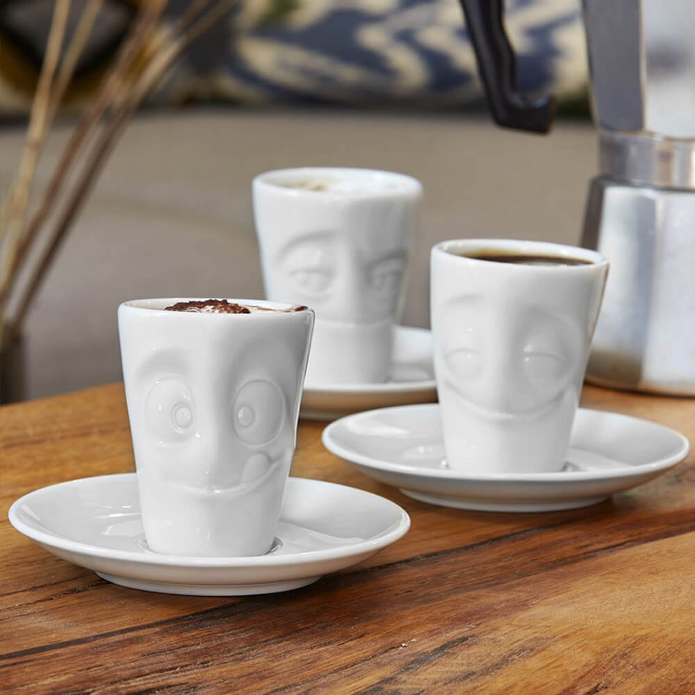 Mug Expresso avec Soucoupe Humeur du Matin Heureux - Tasse à Café Originale Tassen