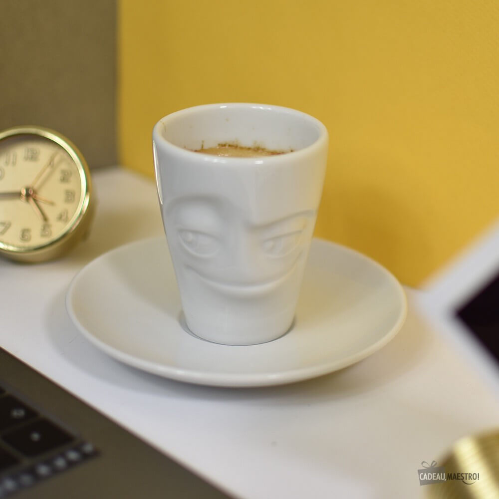 Mug Expresso avec Soucoupe Humeur du Matin Malicieux - Tasse à Café Originale