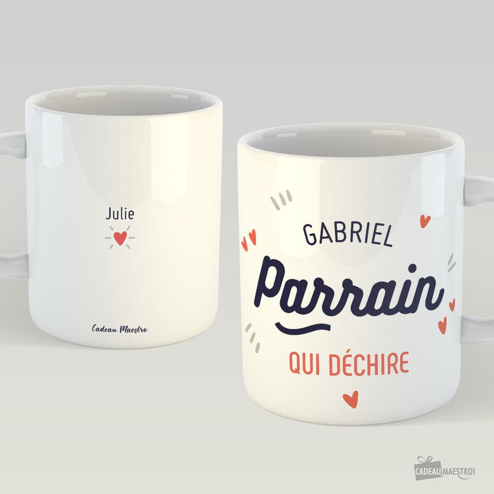 Mug Parrain à Personnaliser - Prénom et Signature Blanc - Mug Personnalisé