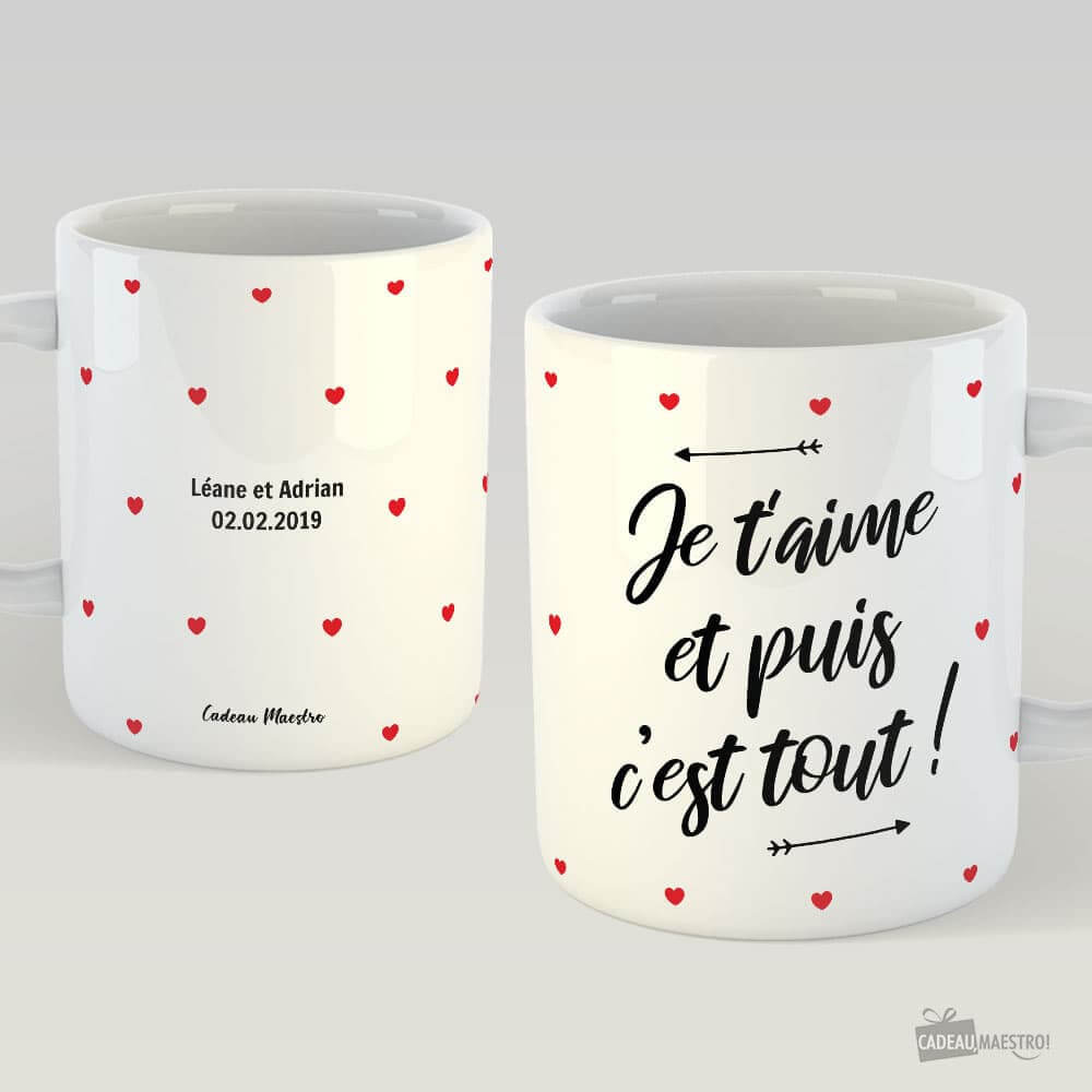 Mug "Je t'aime et puis c'est tout !" à Personnaliser - Mini Coeurs Blanc - Mug Personnalisé
