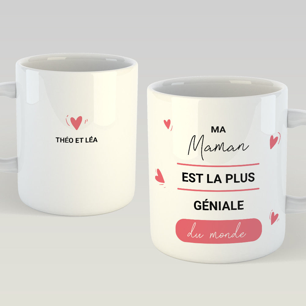 Mug Ma Maman est la plus Géniale à Personnaliser - Coeurs Roses Blanc - Mug Personnalisé