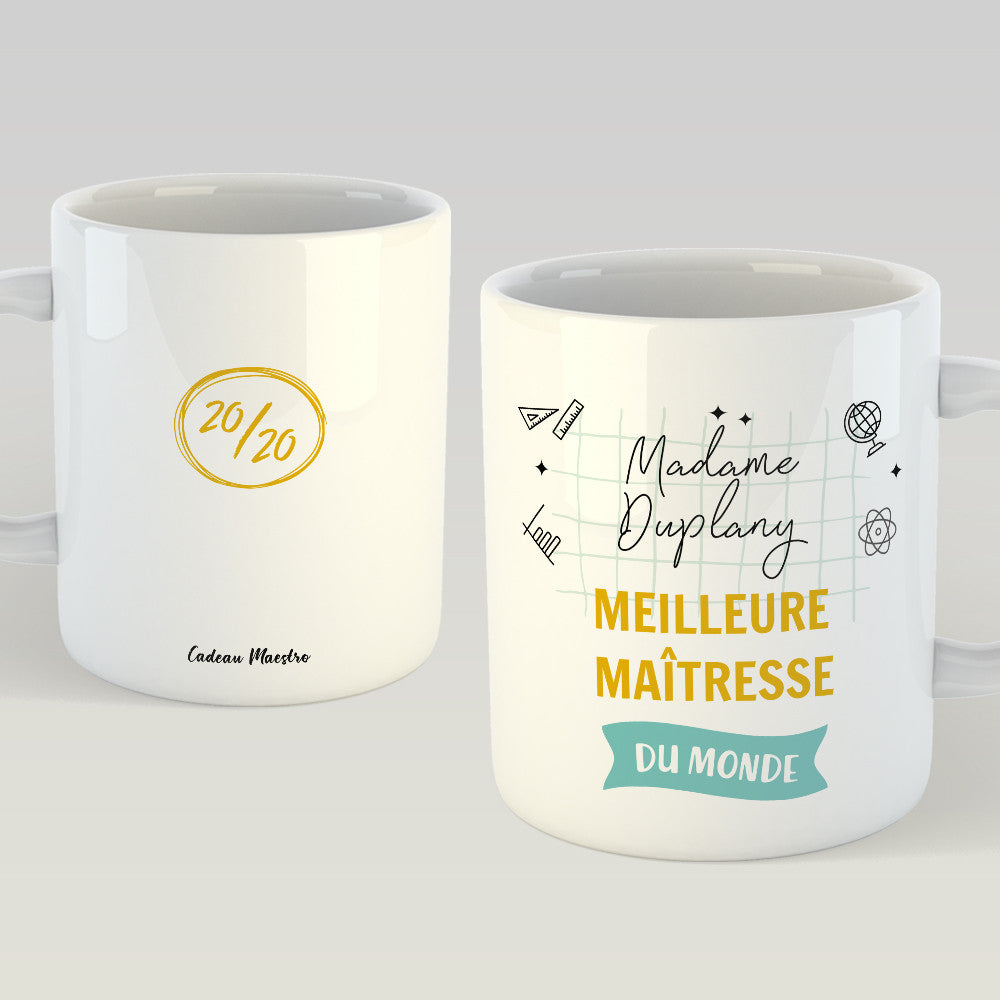 Mug Maître(sse) à Personnaliser - Avec Note 20/20 Blanc - Mug Personnalisé