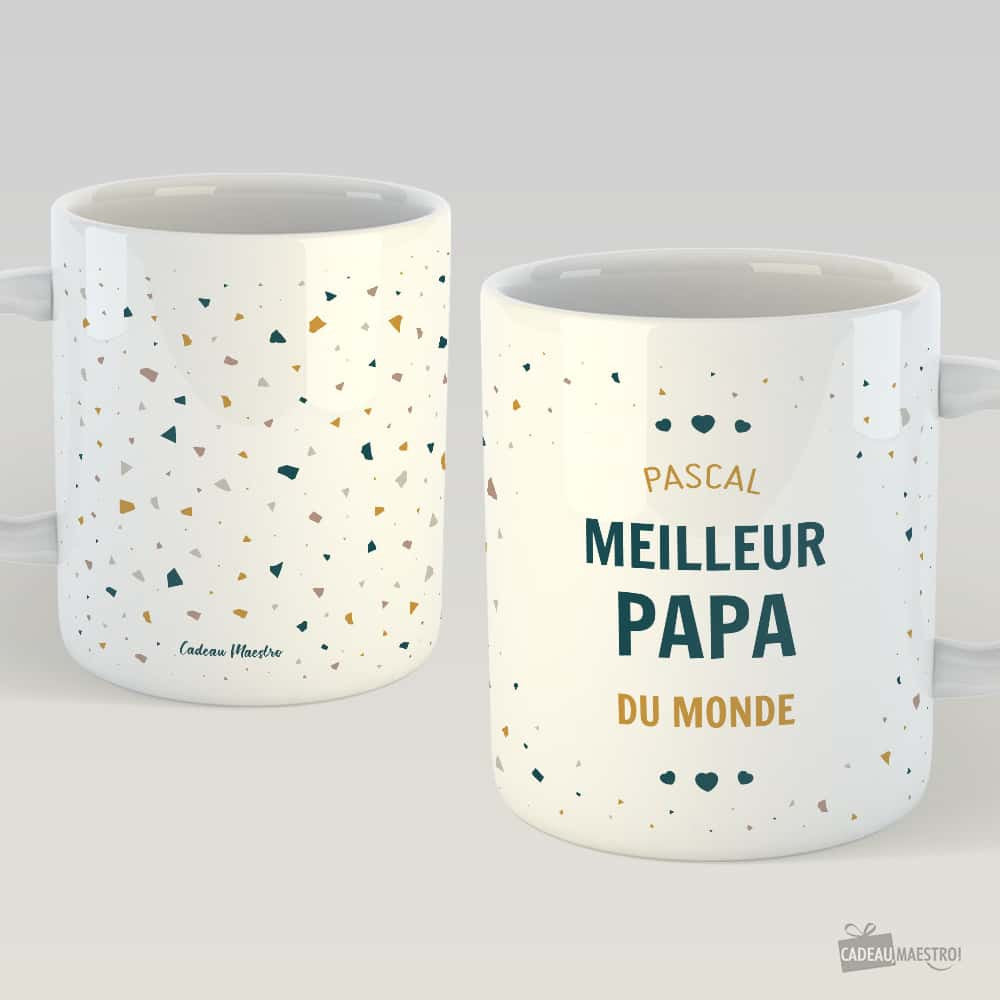 Mug Meilleur Papa à Personnaliser - Design Terrazzo 4 Lignes Blanc - Mug Personnalisé